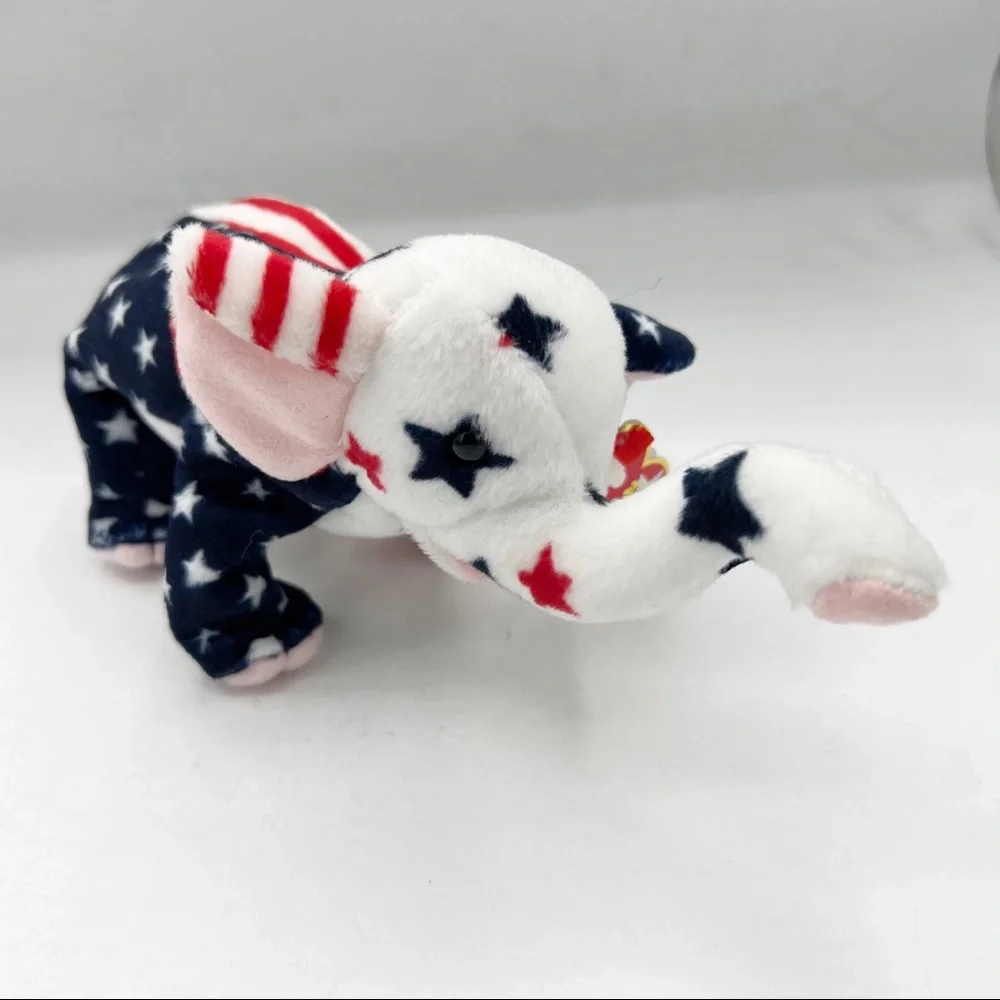 Ty Vintage Y2K Beanie RIGHTY the Elephant Patriotic Red, White & Blue Plush